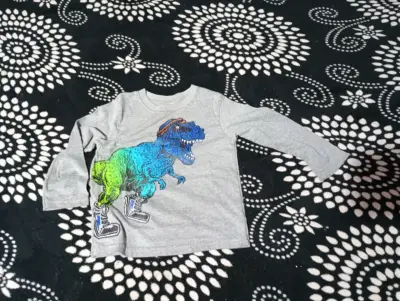 Polera infantil gris con dinosaurio colorido - miniatura 1