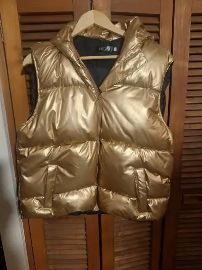 Parka acolchada dorada sin mangas para invierno - miniatura 1