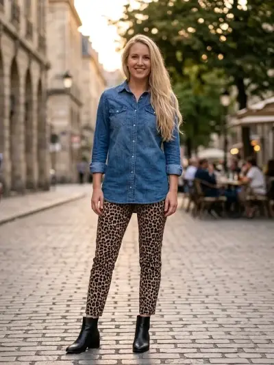 Camisa de mezclilla azul para mujer - miniatura 2