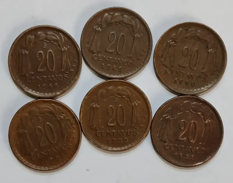 Monedas de 20 Centavos cobre 1942 - 1953 - 4