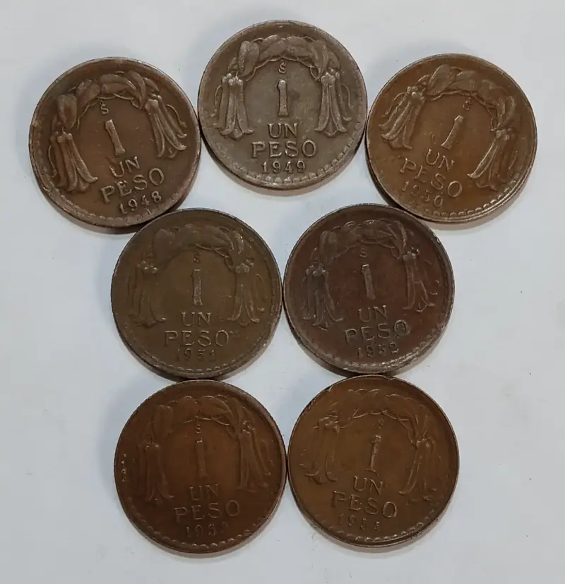 Monedas de Un Peso Chile cobre 1942 - 1954 - 4