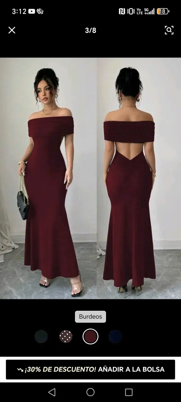 Vestido largo burdeos con escote descubierto