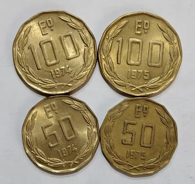 Monedas antiguas Chile 100 y 50 escudos 1974-1975 - 1