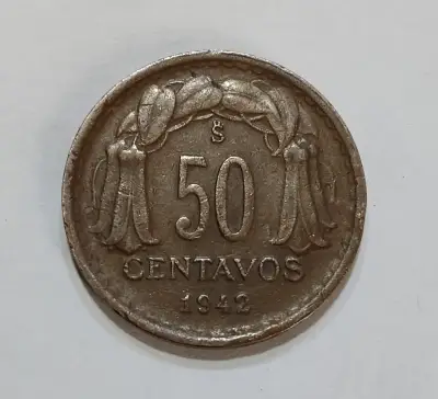 Moneda antigua de 50 centavos de 1942 Chile Cobre - miniatura 1