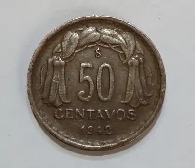 Moneda antigua de 50 centavos de 1942 Chile Cobre - miniatura 3