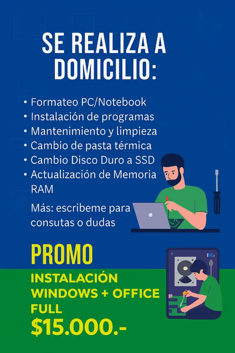 Servicio de mantenimiento y formateo de PC a domicilio