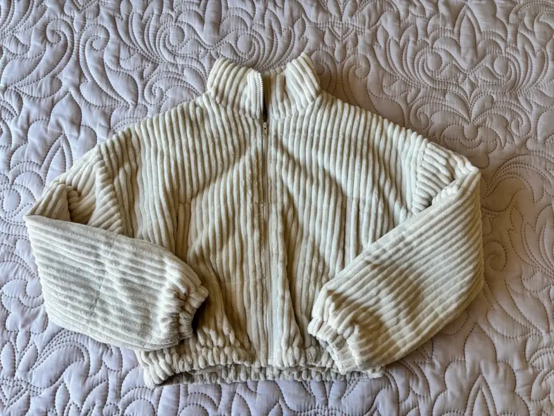 Chaqueta felpa beige con cierre S - 1