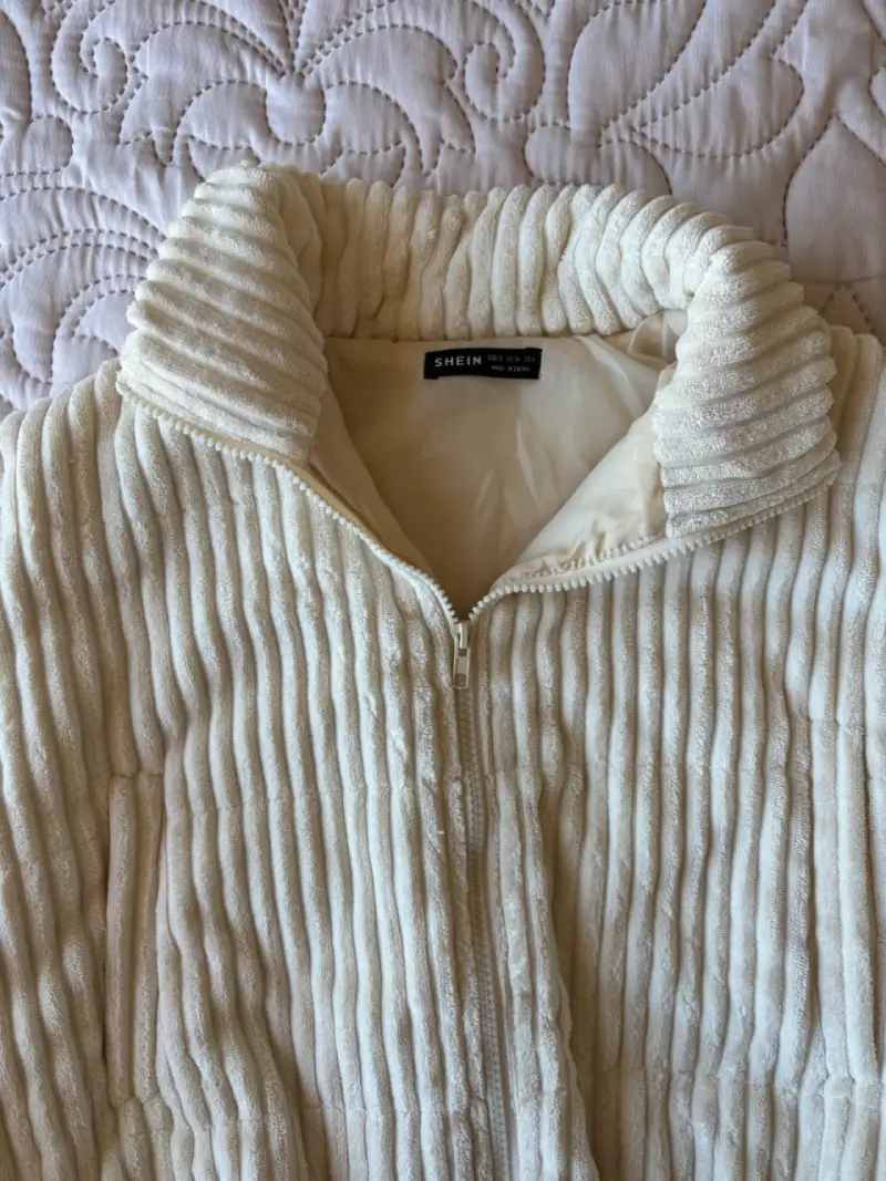 Chaqueta felpa beige con cierre S - 3