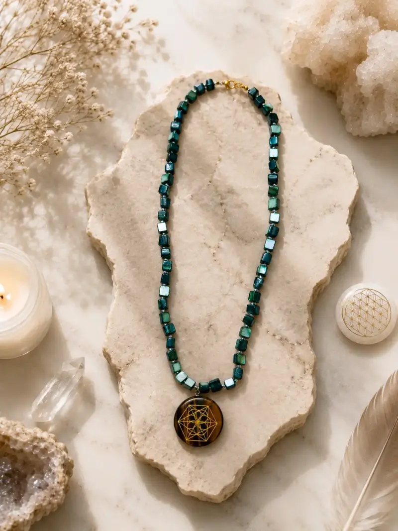 Collar de Nacar verde irregular con colgante
