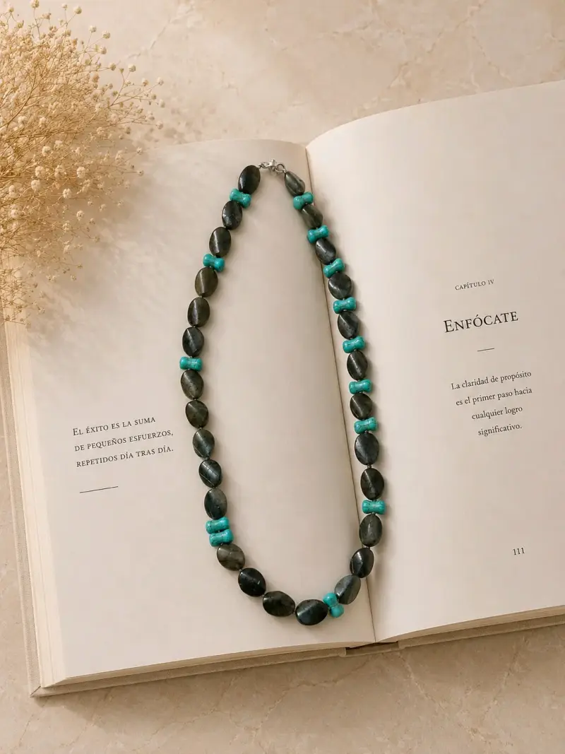 Collar de labradorita con detalles turquesa