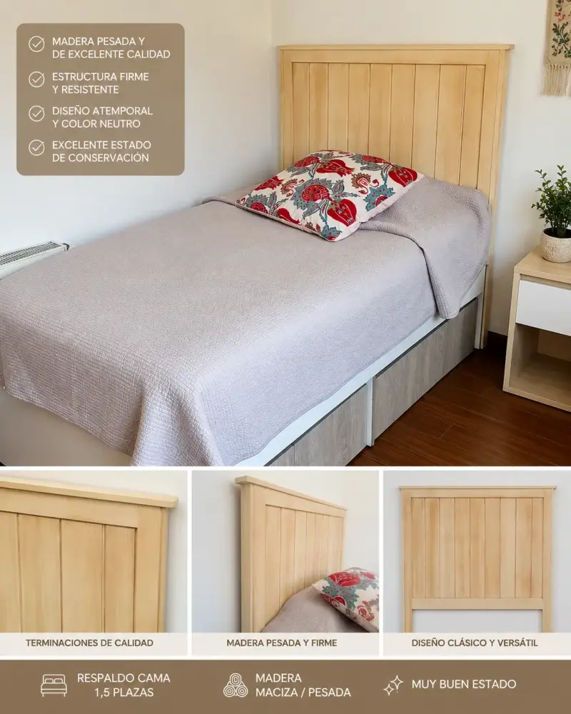 Respaldo NUEVO de madera para cama individual - 4