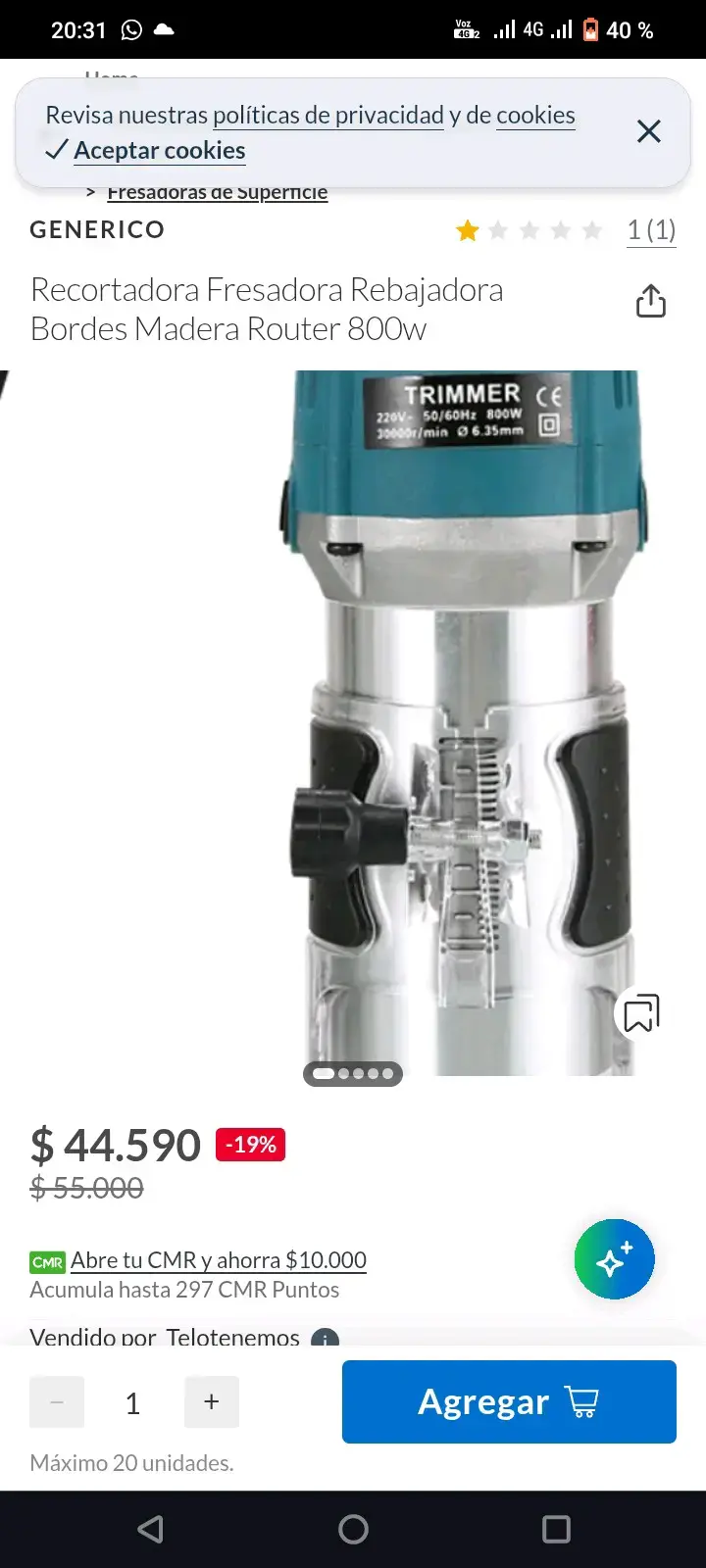 Recortadora Fresadora Rebajadora de Bordes 800W - 1