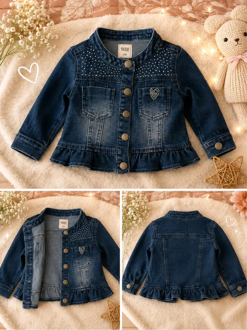 Chaqueta de mezclilla para niña con detalles de strass