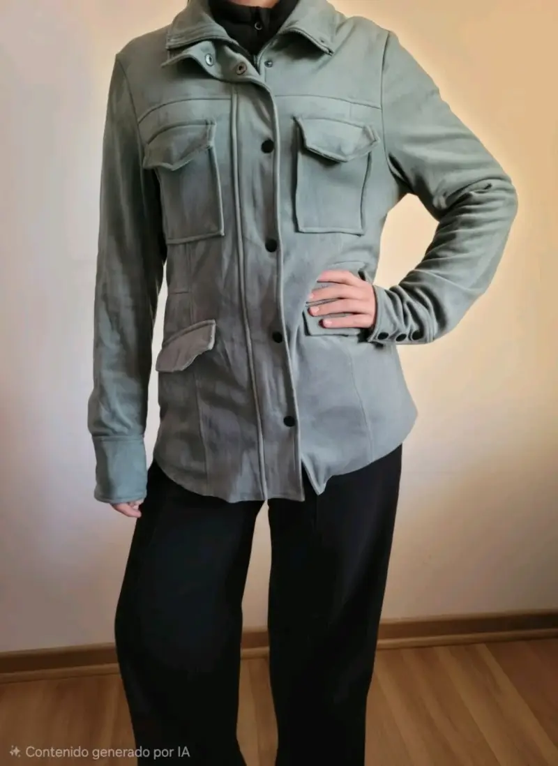Chaqueta de gamuza verde con bolsillos - 1