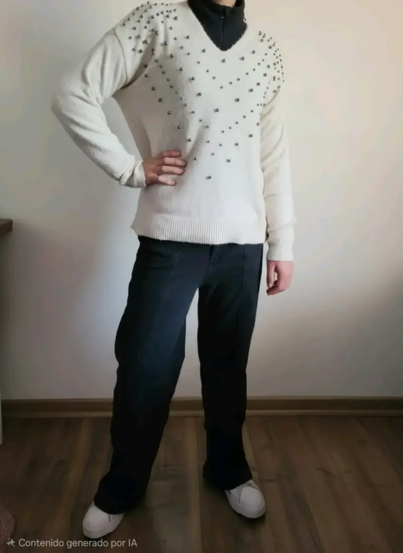 Suéter blanco con detalles de perlas para hombre - 1