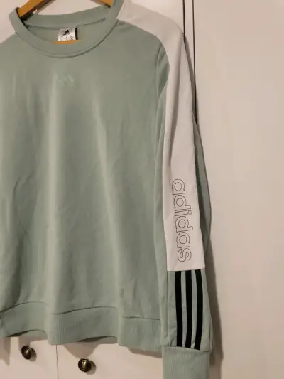 Polerón Adidas verde menta con mangas blancas - miniatura 3