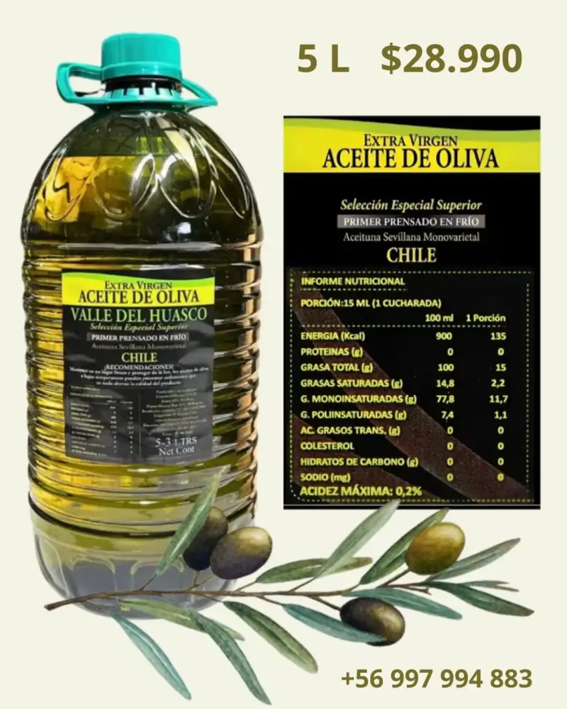 Aceite de Oliva Extra Virgen 5L Valle del Huasco