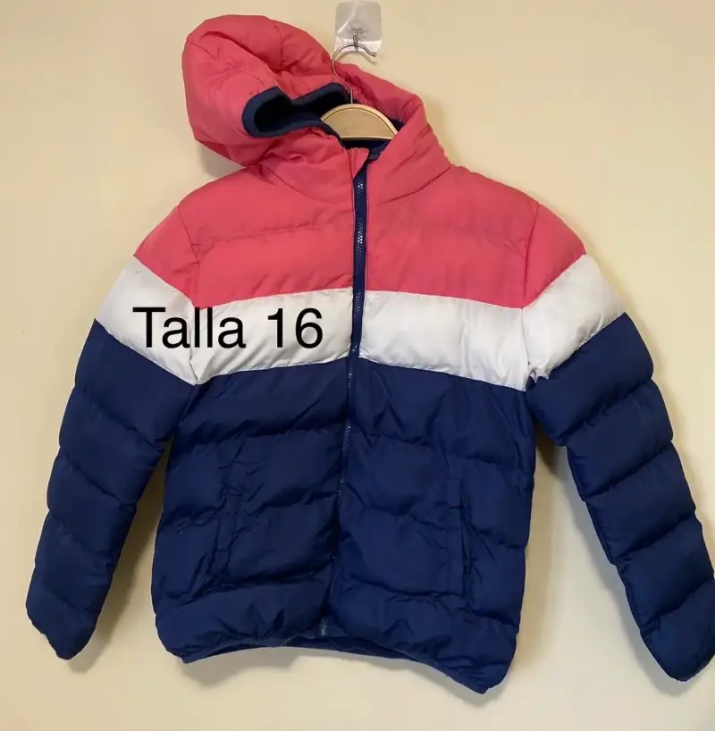 Chaqueta acolchada infantil tricolor con capucha - 2