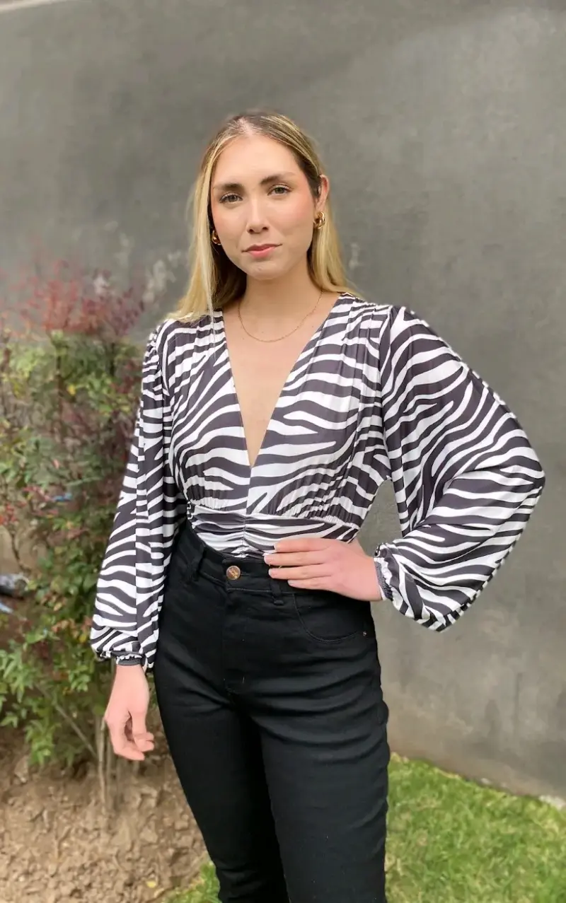 Body estampado cebra manga larga para mujer - 1