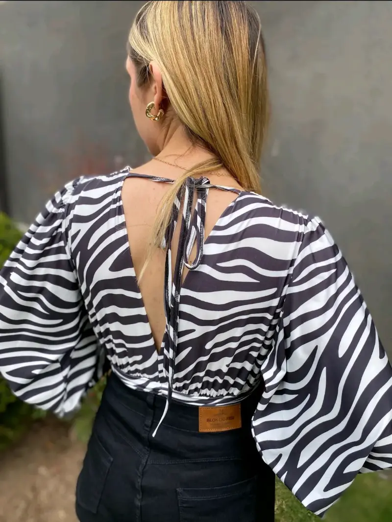 Body estampado cebra manga larga para mujer - 2