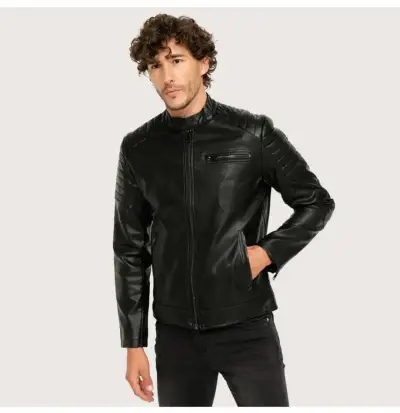 Chaqueta de cuero negra mossimo para hombre - miniatura 2