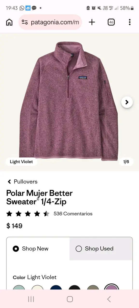 Polar Mujer Patagonia Better Sweater 1/4-Zip Violeta - 1