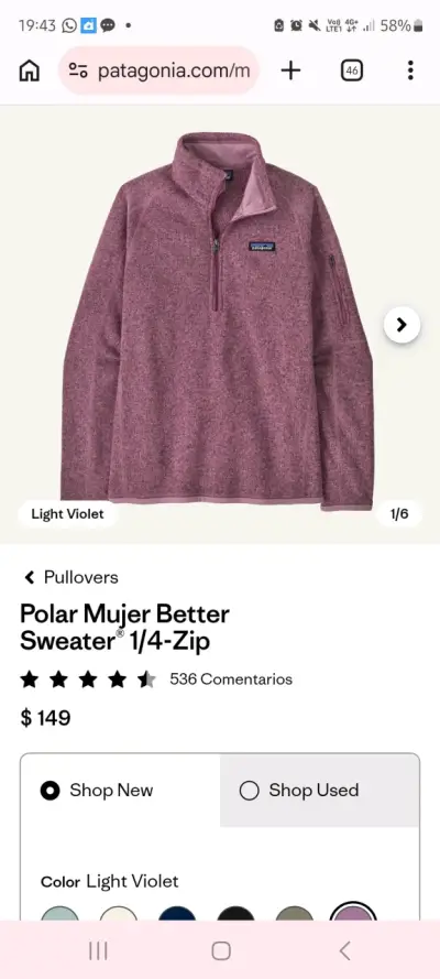 Polar Mujer Patagonia Better Sweater 1/4-Zip Violeta - miniatura 1