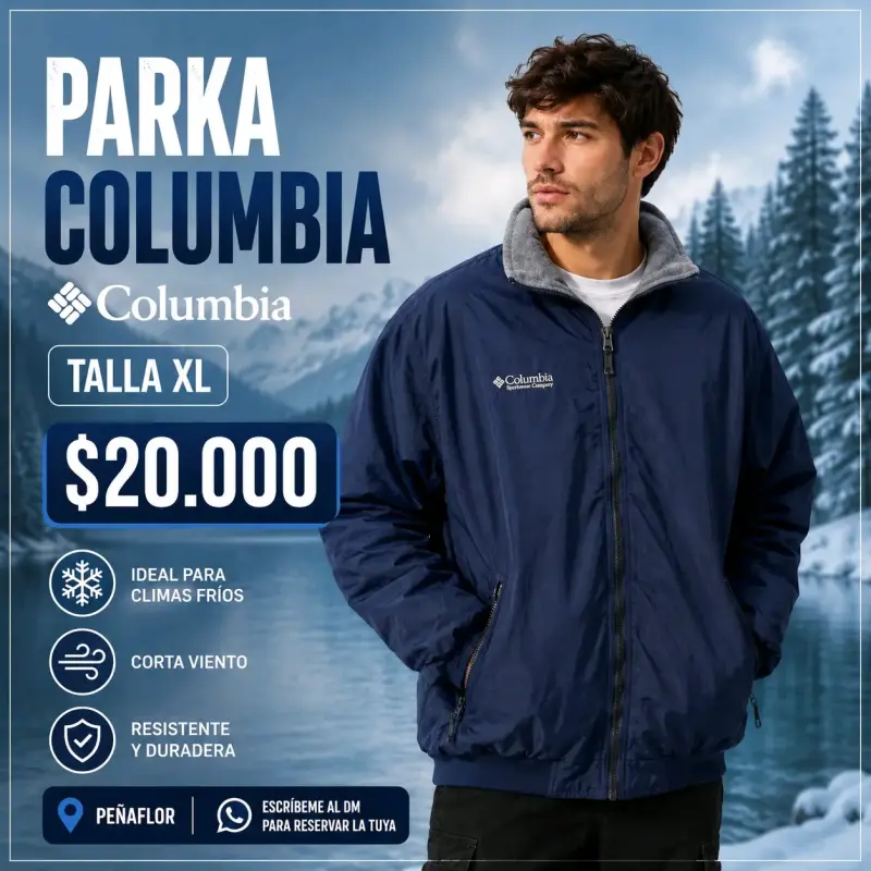 Parka Columbia azul talla XL para clima frío