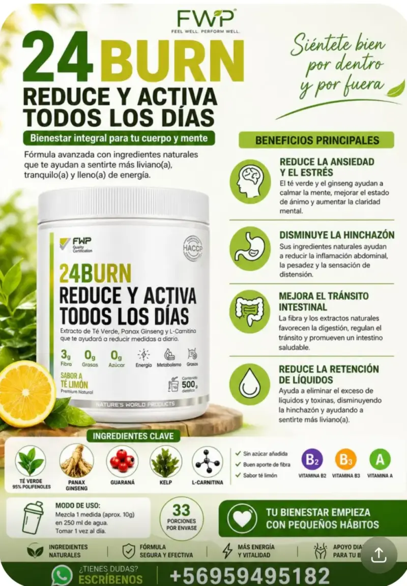 Suplemento 24Burn sabor té limón para reducir medidas