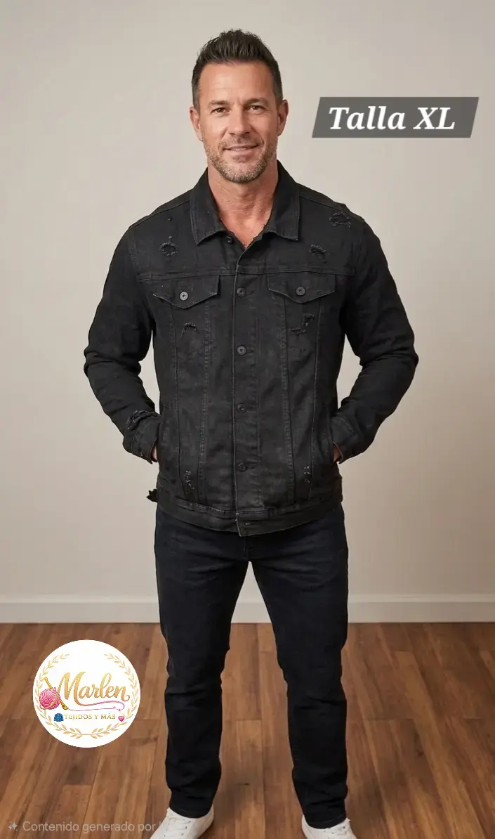 Chaqueta de mezclilla negra para hombre talla XL
