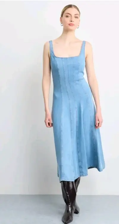 Vestido de mezclilla suave azul claro sin mangas - miniatura 1