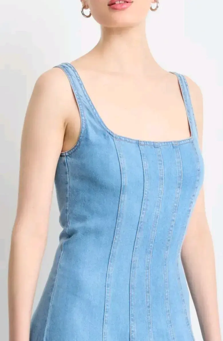 Vestido de mezclilla suave azul claro sin mangas - 3