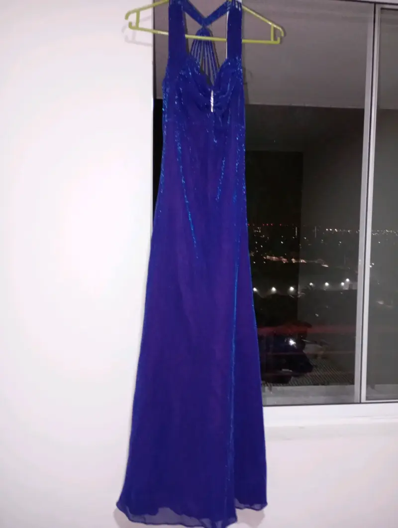 Vestido largo de noche azul brillante - 1