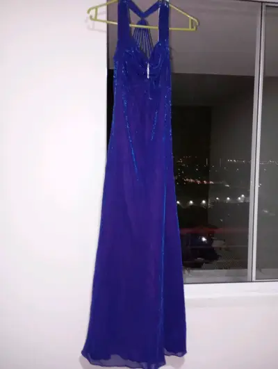 Vestido largo de noche azul brillante - miniatura 1