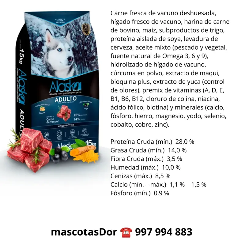 Alimento para perro Alaska Adulto 15 kg sabor carne - 2
