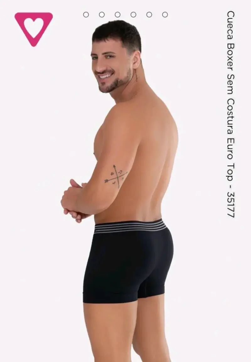 Boxer sem costura Euro negro para hombre - 2