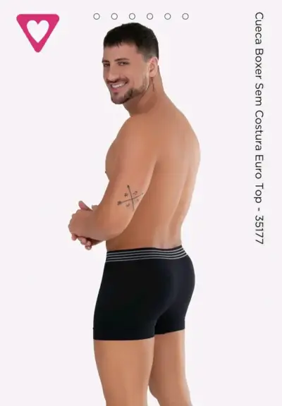 Boxer sem costura Euro negro para hombre - miniatura 2