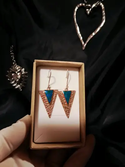 Aros de cobre con  con piedras naturales - miniatura 2