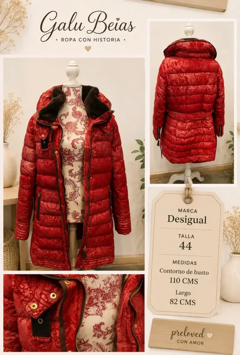 Abrigo rojo Desigual talla 44 con capucha - 1