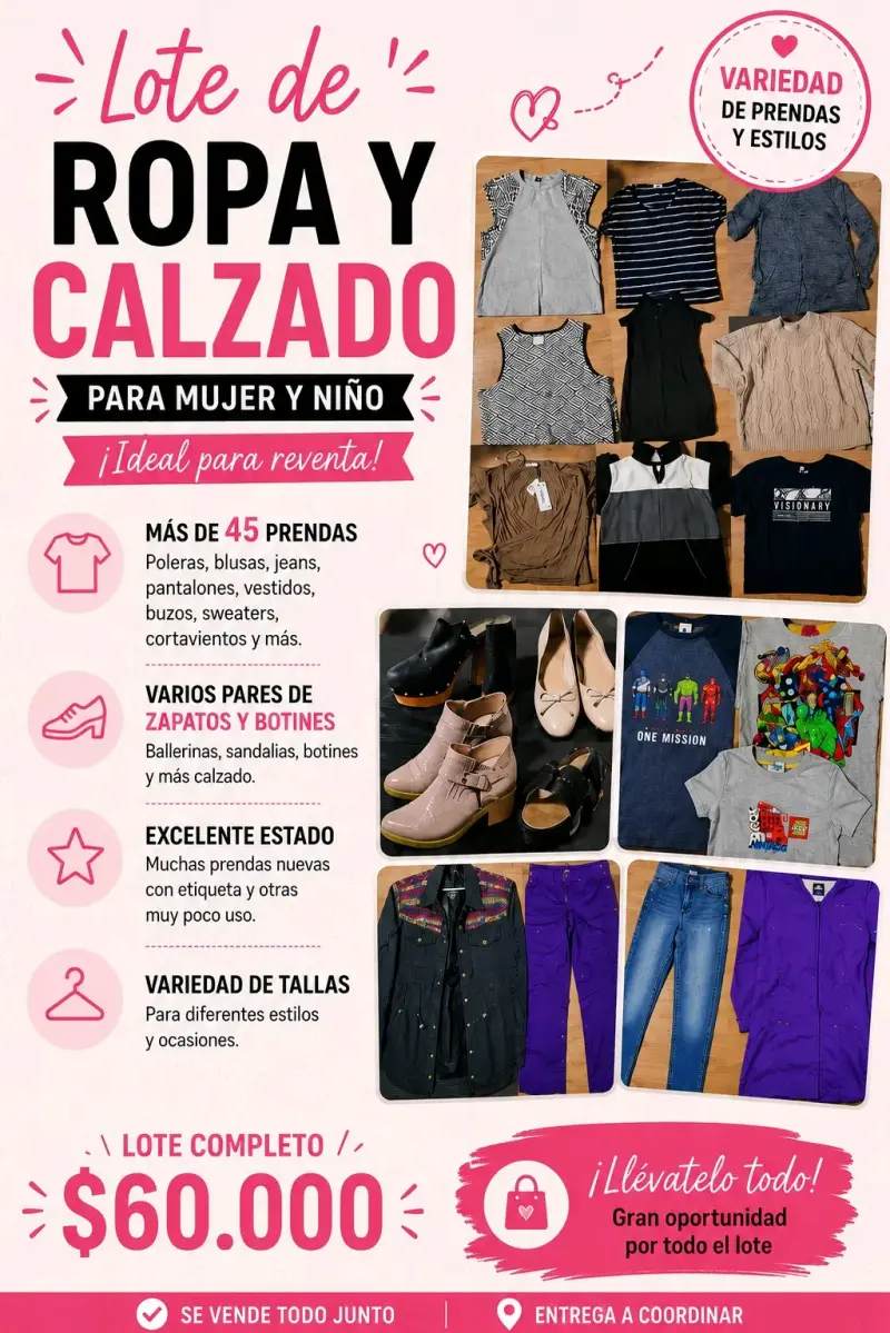 Lote de ropa y calzado para mujer y niño en excelente estado