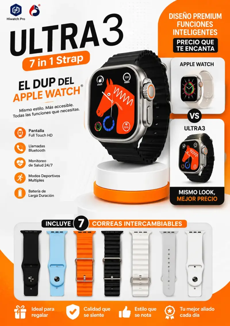 Reloj inteligente Ultra 3 con 7 correas intercambiables - 1
