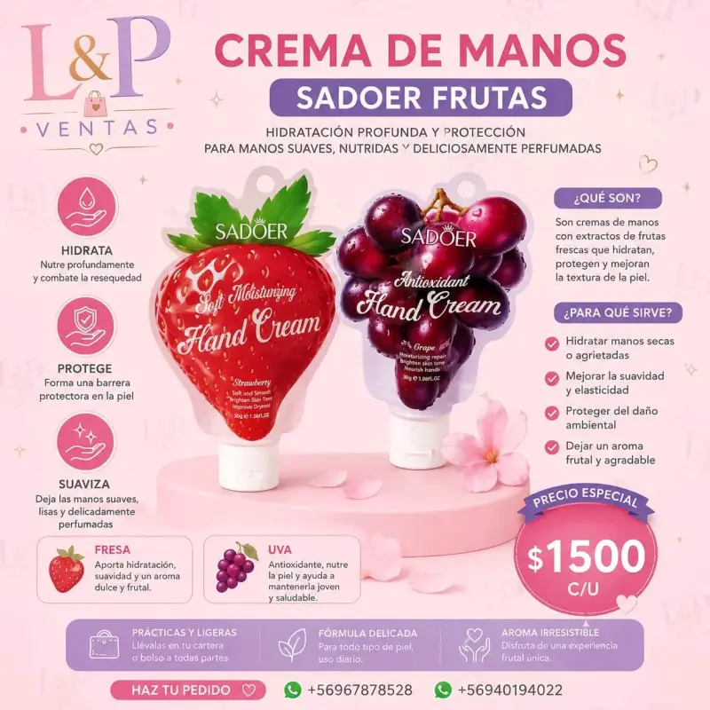 Crema de manos Sadoer Frutas hidratante y antioxidante