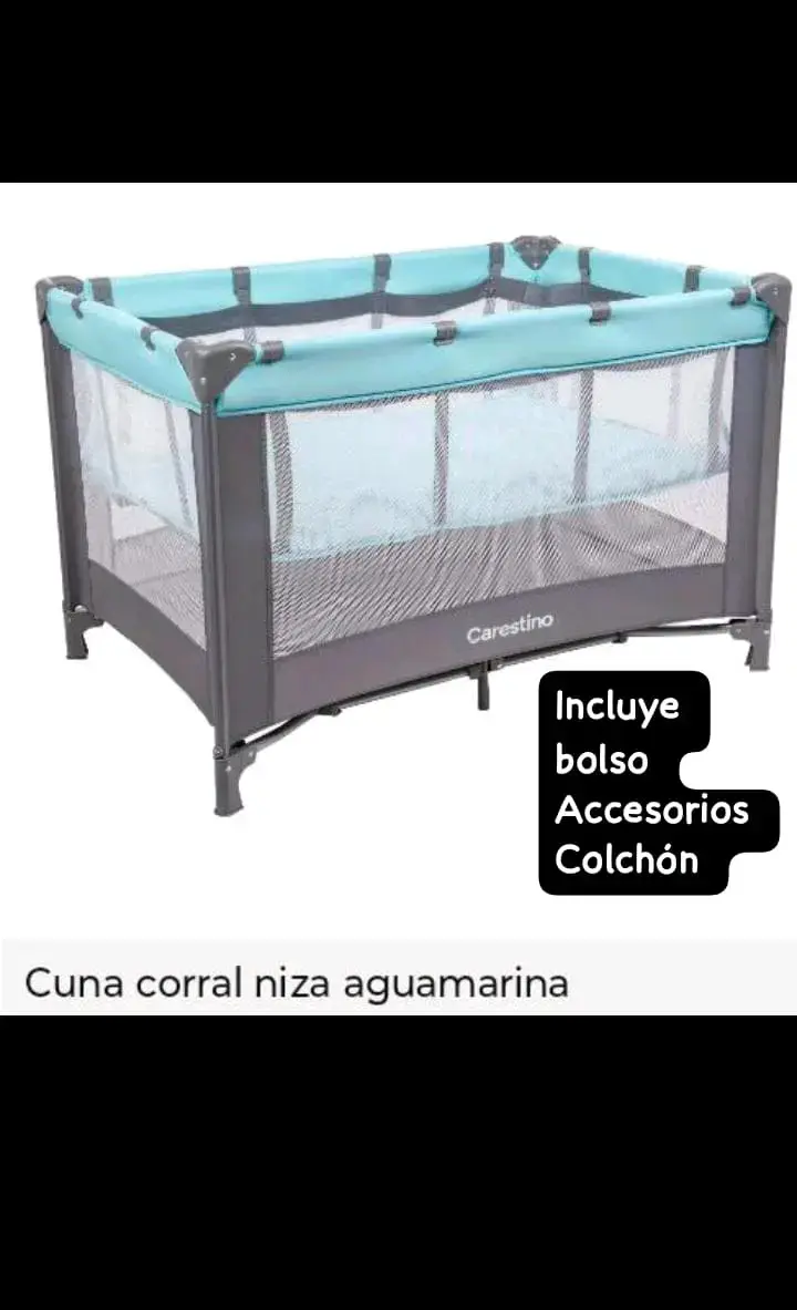 Cuna corral Carestino Niza aguamarina con accesorios