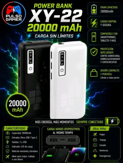 Power Bank Pulso Gamer XY-22 20000mAh carga rápida - miniatura 1
