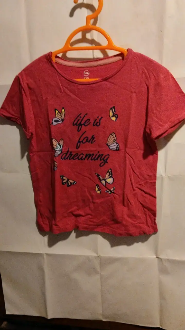 Polera fuxia con mariposas y frase inspiradora