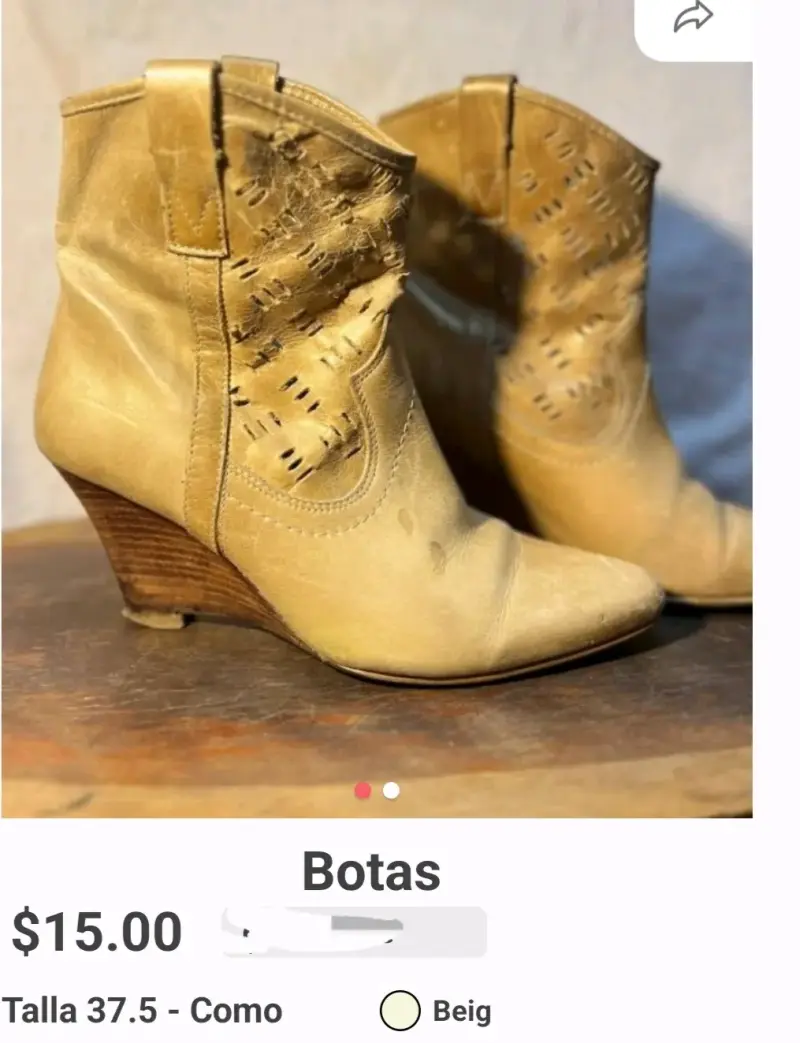 Botas beige de cuero con tacón talla 37.5 - 1