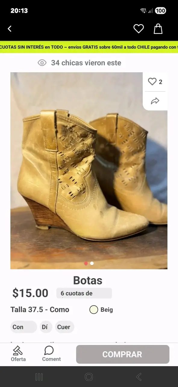 Botas beige de cuero con tacón talla 37.5 - 2