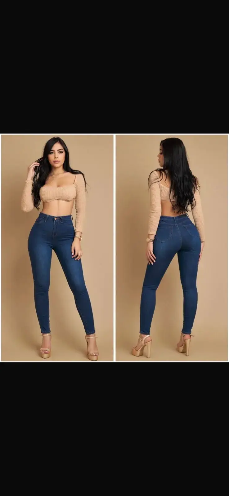 Jeans ajustados azul oscuro para mujer
