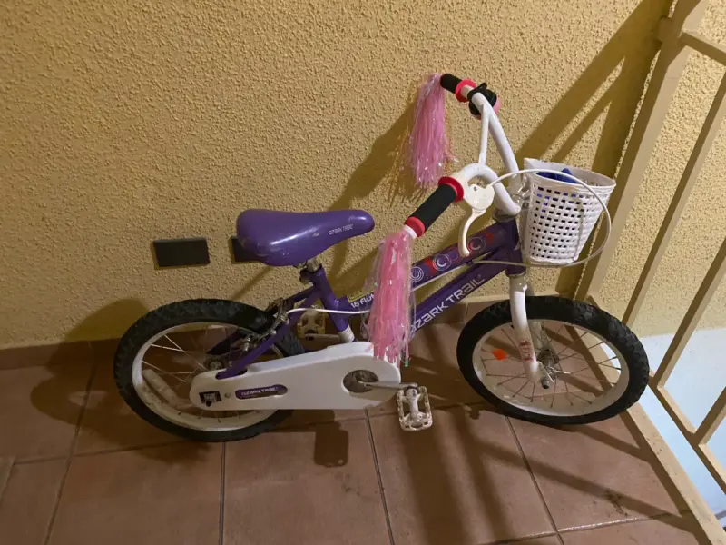 Bicicleta infantil morada con canasto y flecos - 2