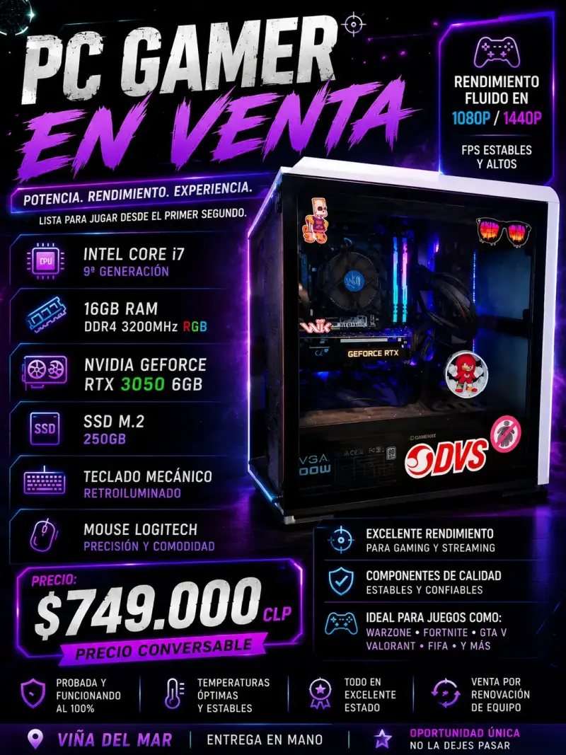 PC Gamer Intel Core i7 9ª Gen con RTX 3050